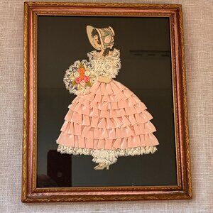 1930's Paper Doll Ribbon Art - Framed Wall Hanging